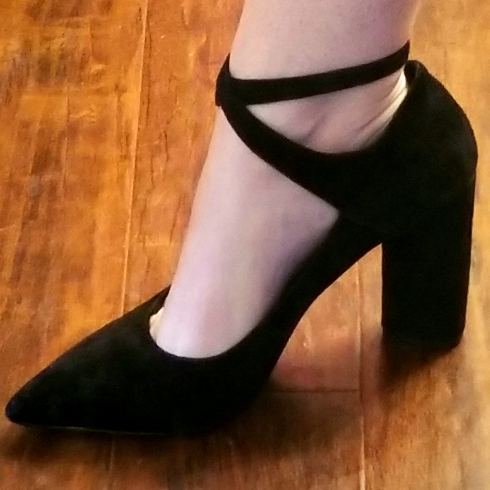 GIANNI BINI🖤Black Suede Ankle Strap Block Heels - Picture 4 of 11